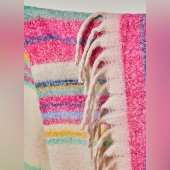Free People Multicolored Striped Fringe Throw Blanket, 50”x60”, NEW - Picture 2 of 4